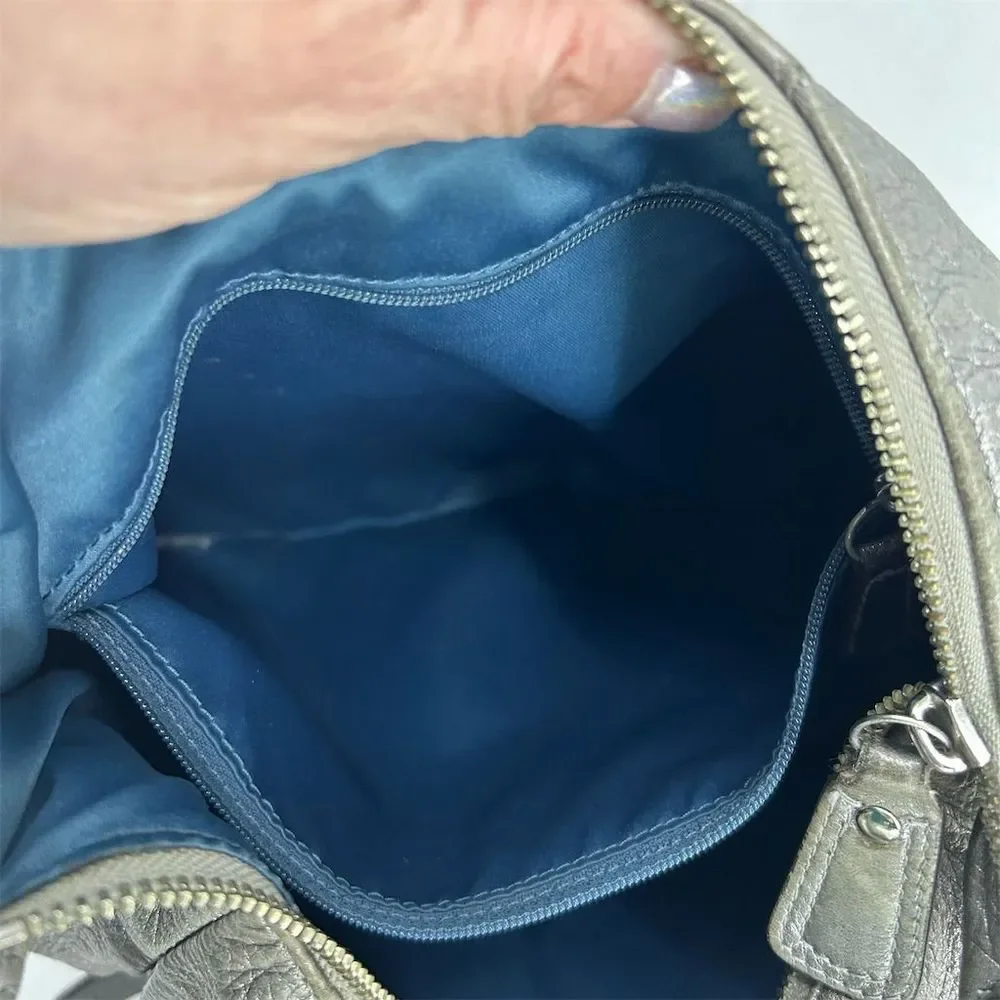 Coach Women's Kristin Metallic Silver Leather Hobo Bag Crossbody Flawed